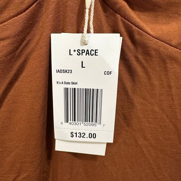 L* Space Revolve Size L Skirt “It's A Date” Brown Midi Side Slit Stretchy NWT - Picture 12 of 14